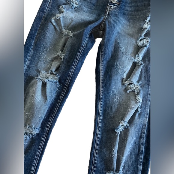 KANCAN Destroyed Medium Wash Skinny Denim Button Fly Jeans Size 9/29  29x31 - Picture 3 of 8